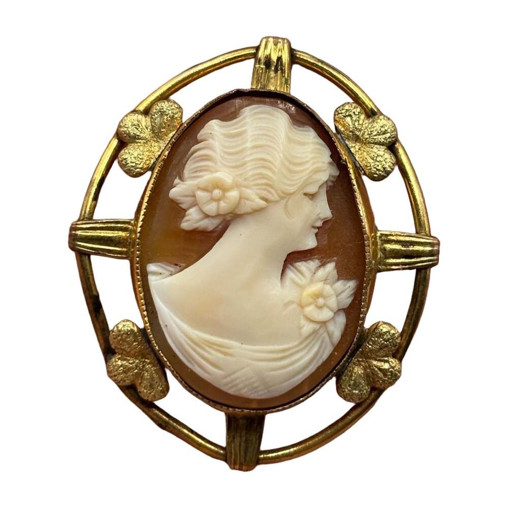 C.T. VTG Cameo 1/20 Gold Filled Brooch Pin - signed C.T. (RARE) 5.14g